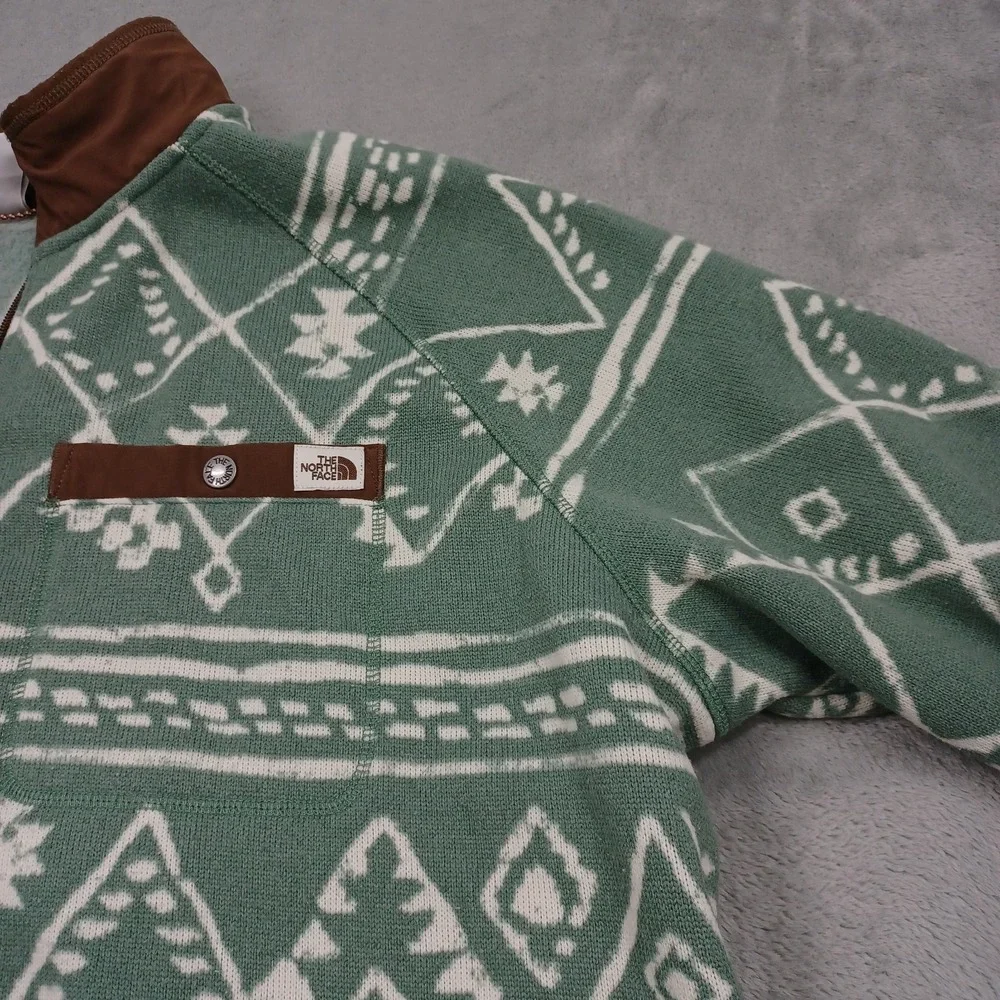 North Face Sweater Mens XXL Green Geometric Fleece 1/4 Zip Pullover‎ Pocket